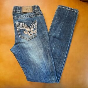 Infinity Skinny Distressed Rhinestone Dark Wash Jeans Y2K